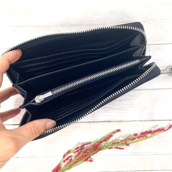 Coach Long Zip Around Wallet in Silver/Black Leather C3441 - Picture 3 of 5